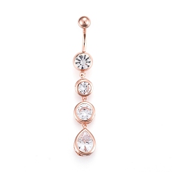 Golden Piercing Jewelry, Brass Cubic Zirciona Navel Ring, Belly Rings, with 304 Stainless Steel Bar, Golden, 65mm, Bar: 15 Gauge(1.5mm), Bar Length: 3/8"(10mm)