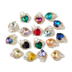 Mixed Color Real 18K Gold Plated Rack Plating Brass Micro Pave Clear Cubic Zirconia Pendants, with Glass, Long-Lasting Plated, Cadmium Free & Lead Free, Butterfly with Heart Charm, Mixed Color, 21x17.5x8mm, Hole: 3.5x2.5mm