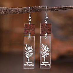 September Morning Glory Акриловые серьги с подвесками в богемном стиле с цветком рождения, нержавеющей стали, украшения для женщин, платина, сентябрьская утренняя слава, 80x15 мм