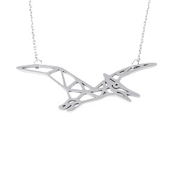 Stainless Steel Color Non-Tarnish 201 Stainless Steel Pendant Necklaces, with Cable Chains, Pterosaur, Stainless Steel Color, 18.1 inch(46cm), 2mm, Pterosaur: 22.5x55.5x1mm