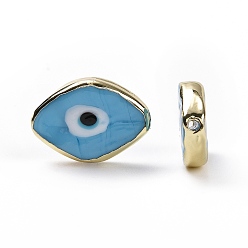 Светло-Голубой Бусины лэмпворк , с латунной фурнитурой золотого цвета, без кадмия и без свинца, конский глаз с дурным глазом, Небесно-голубой, 14x20x4.5 мм, отверстие : 1.4 мм