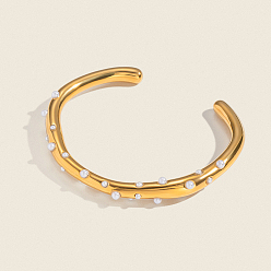 Настоящее золото 18K 304 женские браслеты-манжеты из нержавеющей стали, с имитацией жемчуга, реальный 18 k позолоченный, внутренний диаметр: 2-3/8 дюйм (6 см)