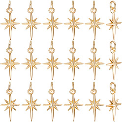 Настоящее золото 18K 20 латунные подвески шт., с прыжковых колец, Полярная звезда, реальный 18 k позолоченный, 16.5x9x2.5 мм, отверстие : 3.4 мм