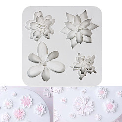 Gray Food Grade Silicone Molds, Fondant Molds, For DIY Cake Decoration, Chocolate, Candy Mold, Flower, Gray, 107x101x16mm, Inner Diameter: 49mm, 35mm, 40mm, 51mm