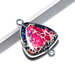 Ярко-Розовый Окрашенная натуральная императорская яшма треугольные звенья соединительные подвески, платина, ярко-розовый, 35x18x7 мм