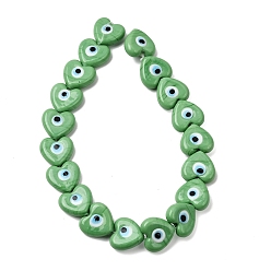 Vert Printemps Moyen Perles lampwork, perles au chalumeau, faits à la main, coeur avec le mauvais œil, vert printemps moyen, 20~21x20~21x7mm, Trou: 1.4~1.8mm