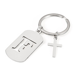 Letter F 1Porte-clés en acier inoxydable, avec porte-clés fendus, rectangle, couleur inox, lettre f, 72mm