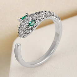 Платина Кольца-манжеты из змеиной латуни с микропаве из кубического циркония, открытые кольца для женщин, платина, размер США 4 1/4 (15 мм)