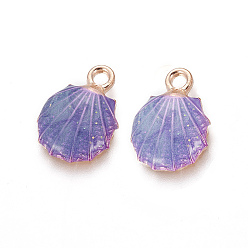 Фиолетовый Подвески из эмали и сплава, оболочка, золотой свет, фиолетовые, 19x13x4 мм, отверстие : 1.4 мм