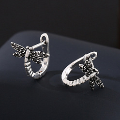 Platinum Brass Micro Pave Cubic Zirconia Dragonfly Hoop Earrings for Women, Platinum, 14x13mm