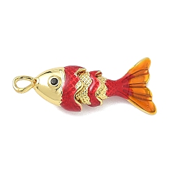 Фуксиновый Рыба из латуни микро проложить Цирконом подвески, Эмаль стиле, долговечный, без кадмия и без свинца, реальный 18 k позолоченный, красно-фиолетовые, 22x9x5 мм, отверстие : 2.5x1.5 мм