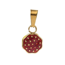 Pomegranate 304 Подвески из нержавеющей стали с эмалированными фруктами и овощами, с 201 защелкой из нержавеющей стали на поручнях, ионное покрытие (ip), золотые, огнеупорный кирпич, гранат, 11.5x8x7.5 мм, отверстие : 5.5x2.5 мм