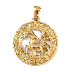 Козерог 304 подвески из нержавеющей стали, ионное покрытие (ip), плоские круглые с созвездием, золотые, Козерог, 29x25.5x3.5 мм, отверстие : 4.5x3 мм