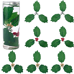 Mixed Color 45Pcs Foam & Cloth Artificial Holly Leaves, with Iron Stems, for Christmas Wreath Accessories, Mixed Color, 60x142x104mm, 15pcs/color, 3 colors 