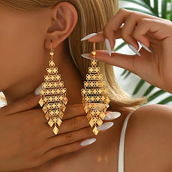 Золотой Геометрические железные серьги-кисточки для модных ретро-женщин, ромб, золотые, 115x38 мм