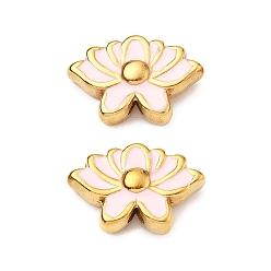 Pink 304 из нержавеющей стали эмаль бисер, цветок, реальный 18 k позолоченный, ионное покрытие (ip), розовые, 11x16.5x5 мм, отверстие : 1.4 мм