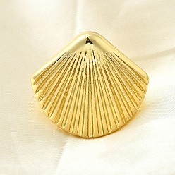 Настоящее золото 18K Кольца-манжеты из латуни в форме ракушки для женщин, без кадмия и без свинца, долговечный, стойки покрытие, реальный 18 k позолоченный, оболочкой: 25x27 mm, регулируемый
