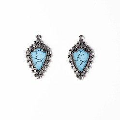 Небесно-голубой Синтетические бирюзовые подвески, с aolly выводами, без кадмия, без никеля и без свинца, античное серебро, слеза, голубой, 38x23x2.5 мм, отверстие : 2 мм