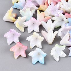 Mixed Color Two Tone Opaque Plastic Beads, Flower, Rainbow Plated, Mixed Color, 15.5x16x12.5mm, Hole: 1.4mm, about 877pcs/500g