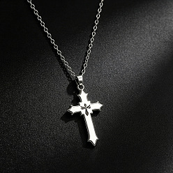 White Alloy Acrylic Religion Cross Pendant Necklaces, Platinum, White, 23.62 inch(60cm)