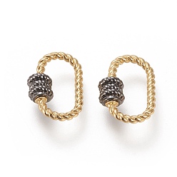 Real 18K Gold Plated & Gunmetal Латунные подвески с карабином, для изготовления ожерелий, быстрые ссылки, долговечный, овальные, настоящее золото 18 k и бронза, 15x10x1.4 мм, Винт: 4x4.5 мм