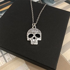 Античное Серебро Ожерелья с подвеской в виде черепа из сплава на Хэллоуин для женщин, античное серебро, 17.72 дюйм (45 см)
