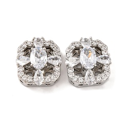 Платина Латунные микропаве из прозрачного кубического циркония, без кадмия, без никеля и без свинца, прямоугольные, платина, 16x14x8 мм, отверстие : 1.8 мм