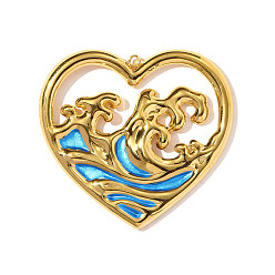 Темно-Голубой 304 эмаль нержавеющей стали большие кулоны, сердце прелести, ионное покрытие (ip), реальный 18 k позолоченный, глубокое синее небо, 53x49 мм