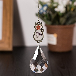 Teardrop Crystal Glass Sun Catcher Pendant, Rainbow Maker, DIY Garden & Home Decoration, Cat Shape, Teardrop, 235x50mm