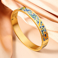 Королевский синий 304 из нержавеющей стали эмаль браслеты, шарнирные браслеты для женщин, ионное покрытие (ip), реальный 18 k позолоченный, королевский синий, внутренний диаметр: 2-3/8 дюйм (6 см)