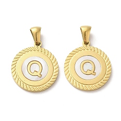 Letter Q Ионное покрытие (ip) 304 подвески из нержавеющей стали, плоские круглые подвески-ракушки с буквой, золотые, Буква Q, 20.5x17.5x1.5 мм, отверстие : 2.5x4.5 мм