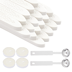 Белый Diy наборы штампов с восковой печатью, сургучные палочки, без фитилей, с ложкой из нержавеющей стали, свеча, белые, 90x11x11 мм