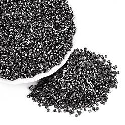 Gray Electroplate Glass Cylinder Beads, Seed Beads, Round Hole, Metallic Colours, Gray, 1.5~2x1~2mm, Hole: 0.8mm, about 8000pcs/bag, about 85~95g/bag