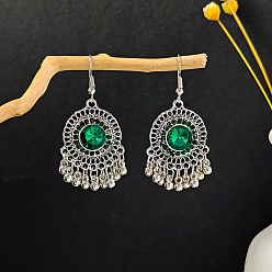 Зеленый Серьги-люстры из сплава в богемном стиле, украшения для женщин, платина, зелёные, 75x18 мм