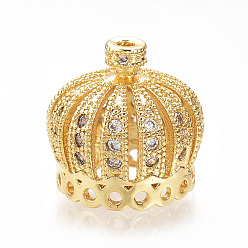 Золотой Латунные микро проложить кубического циркония бусы, без кадмия и без свинца, корона, золотые, 14x13.5 мм, отверстие : 1 мм