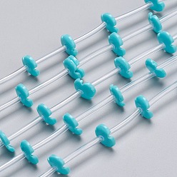 Темно-бирюзовый Синтетические коралловые бусины ниток, окрашенные, резной цветок, темные бирюзовый, 10x10x2.3 мм, отверстие : 0.8 мм, около 20 шт / нитка