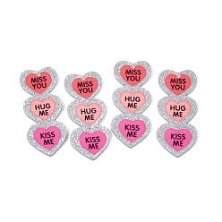 (52) Непрозрачная лаванда Подвески из непрозрачного акрила с принтом ко дню святого валентина, тройное сердце со словами скучаю по тебе, обнимаю и целую меня, с блестка, разноцветные, 52.5x22.5x2.5 мм, отверстие : 1.6 мм