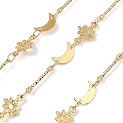 Настоящее золото 18K Латунные цепные цепи, с имитацией жемчуга из АБС и стеклом, несварные, без кадмия, без никеля и без свинца, с катушкой, луна, реальный 18 k позолоченный, 13x1.5x1 мм, около 32.81 футов (10 м) / рулон