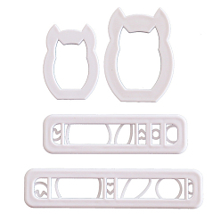 White Plastic Cookie Cutters, Fondant Baking Biscuit Cutters, Owl, White, 60~135x30~55mm, 4pcs/set