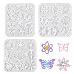 Mixed Shapes 3Pcs 3 Styles DIY Pendant Silicone Molds, Resin Casting Molds, Clear, Mixed Shapes, 137~147x120~144x4.5mm, Hole: 1.6mm, Inner Diameter: 22~52x14~56mm, 1pc/style 