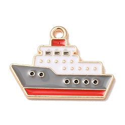 Ship Alloy Enamel Pendants, Light Gold, Ship Charms, 19x20x1.5mm, Hole: 1.8mm
