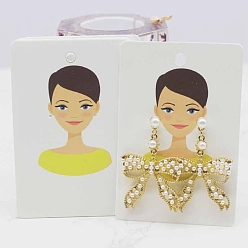 Зелено-Желтый Бумажные карты дисплея серьги, карты держатель сережек, прямоугольник с рисунком девушки, зеленый желтый, 9x6x0.03 см, отверстия : 5 mm и 1 мм