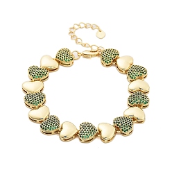 Зеленый Браслеты-цепочки из латуни с микро-паве и цирконием в форме сердца для женщин, реальный 18 k позолоченный, без кадмия и без свинца, долговечный, зелёные, 7.28 дюйм (185 мм)