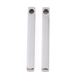 Нержавеющая Сталь Цвет 201 подвески из нержавеющей стали, прямоугольный шарм, цвет нержавеющей стали, 40x5x5 мм, отверстие : 3 мм