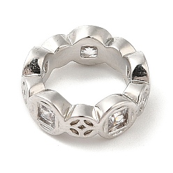 Платина Стойки обшивки латунь микро проложить кубического циркония бусы, бусины с большим отверстием, без кадмия и без свинца, плоско-круглые, платина, 10x3.5 мм, отверстие : 7 мм