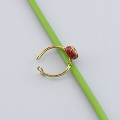 Red Jasper Brass & Natural Red Jasper Finger Rings, Nuggets, Golden, 15~20mm
