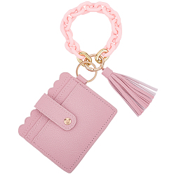 Бледно-фиолетовый Красный 1Подставки для фотокарточек из искусственной кожи, защитный рукав для подвесных карт, визитница с кисточкой и акриловой цепочкой, прямоугольные, бледно-фиолетовый красный, 110x96 мм