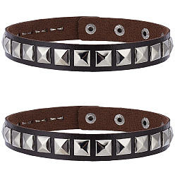 Кокосово-Коричневый 2 браслеты на руку из сплава и искусственной кожи, браслеты с заклепками для женщин, кокосового коричневый, 16-1/8x3/4x1/4 дюйм (41x2x0.55 см)