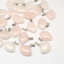 Розовый Кварц Вентилятор натуральный розовый кварц подвески, с латунной фурнитурой платинового цвета, 20~21x21~22x5~6 мм, отверстие : 2x7 мм
