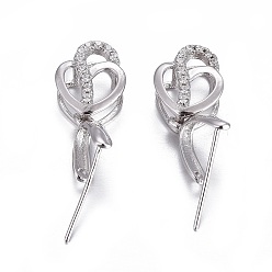 Platinum Anti-Tarnish Rhodium Plated 925 Sterling Silver Pendant Bails, with Cubic Zirconia, Clear, Platinum, 18mm, Hole: 6x3mm, Pin: 0.6mm, Inseam Length: 4.5mm